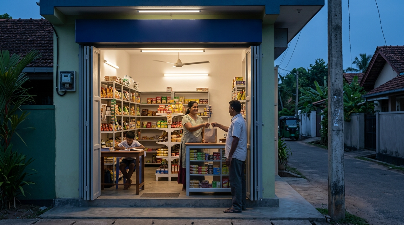 Photo: family or shop with lights on